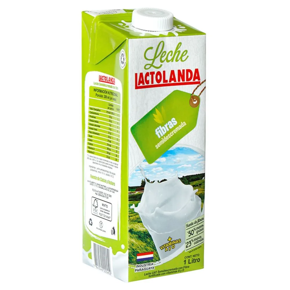 LECHE LACTOLANDA SEMIDESCR.CON FIBRAS UAT 1L.